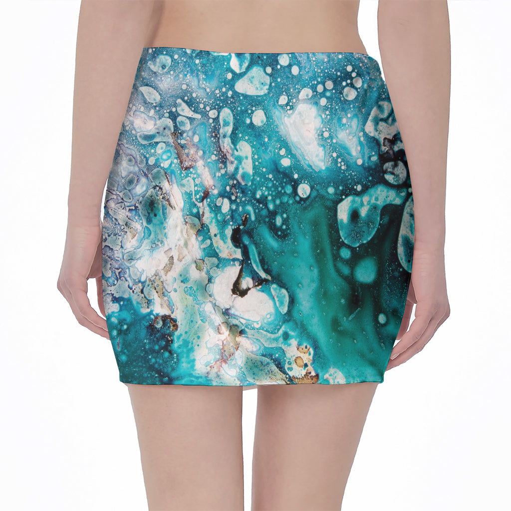 Blue Ocean Acid Melt Print Pencil Mini Skirt