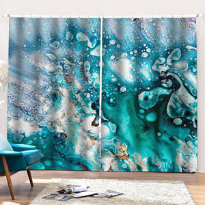 Blue Ocean Acid Melt Print Pencil Pleat Curtains