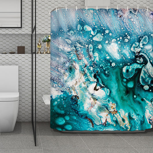Blue Ocean Acid Melt Print Polyester Shower Curtain
