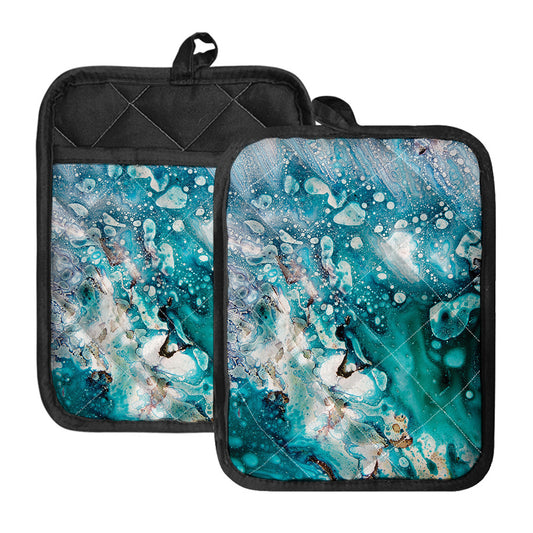 Blue Ocean Acid Melt Print Pot Holders With Pocket