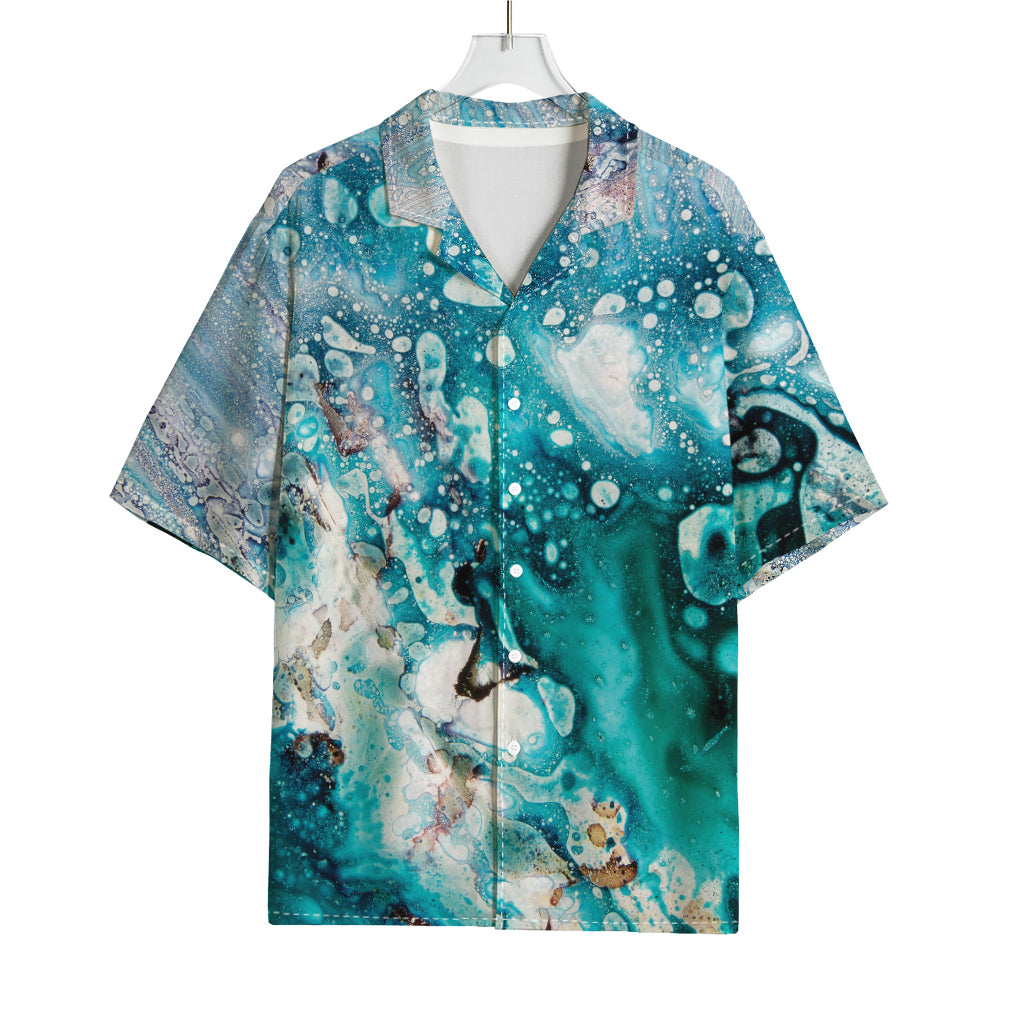 Blue Ocean Acid Melt Print Rayon Hawaiian Shirt