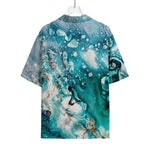 Blue Ocean Acid Melt Print Rayon Hawaiian Shirt