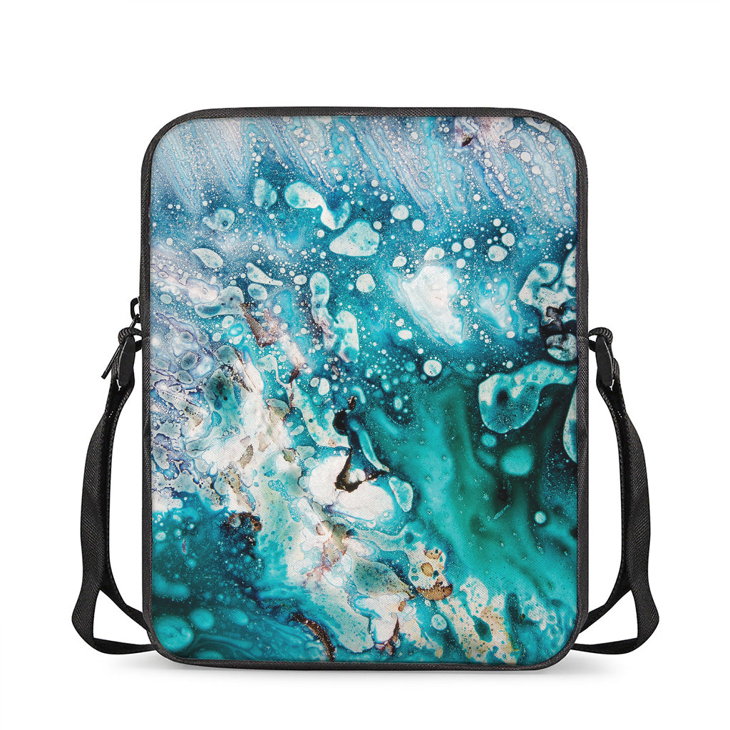 Blue Ocean Acid Melt Print Rectangular Crossbody Bag