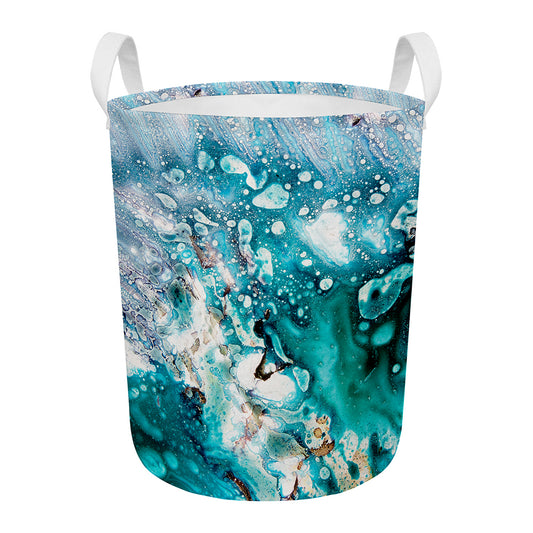 Blue Ocean Acid Melt Print Round Laundry Basket
