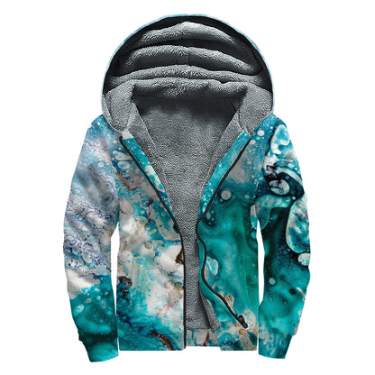 Blue Ocean Acid Melt Print Sherpa Lined Zip Up Hoodie