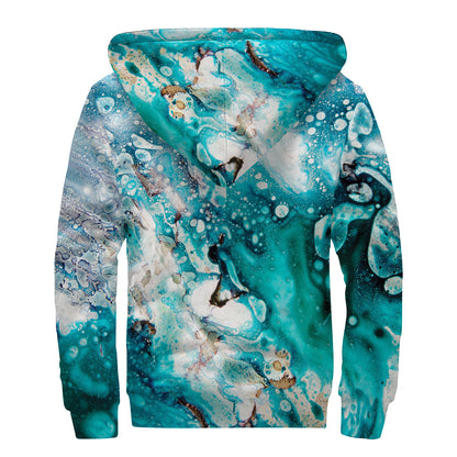 Blue Ocean Acid Melt Print Sherpa Lined Zip Up Hoodie