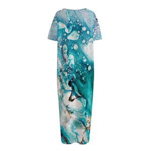 Blue Ocean Acid Melt Print Short Sleeve Long Nightdress