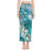 Blue Ocean Acid Melt Print Side Slit Maxi Skirt