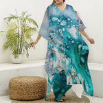 Blue Ocean Acid Melt Print Silk V-Neck Kaftan Dress