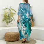 Blue Ocean Acid Melt Print Silk V-Neck Kaftan Dress