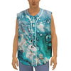 Blue Ocean Acid Melt Print Sleeveless Baseball Jersey