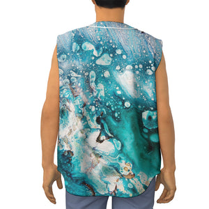 Blue Ocean Acid Melt Print Sleeveless Baseball Jersey