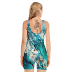 Blue Ocean Acid Melt Print Sleeveless One Piece Swimsuit