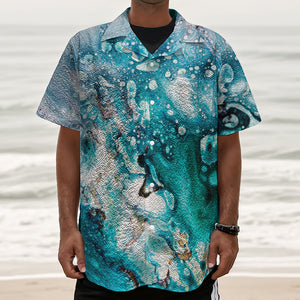 Blue Ocean Acid Melt Print Textured Short Sleeve Shirt