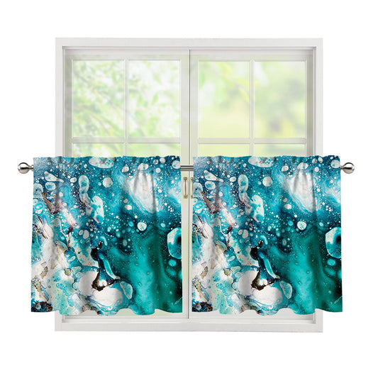 Blue Ocean Acid Melt Print Tier Curtains