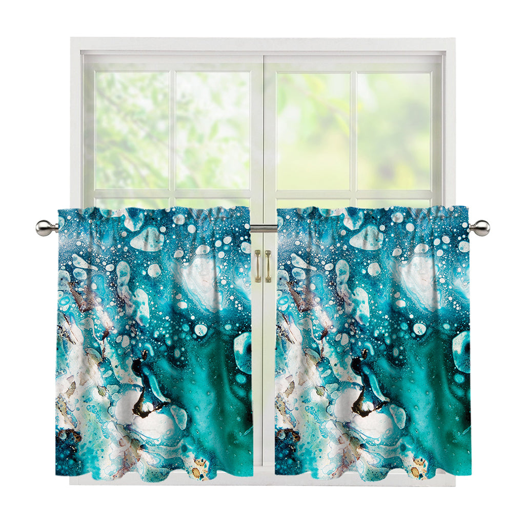 Blue Ocean Acid Melt Print Tier Curtains