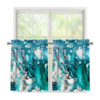 Blue Ocean Acid Melt Print Tier Curtains