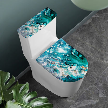 Blue Ocean Acid Melt Print Toilet Lid And Tank Cover Set