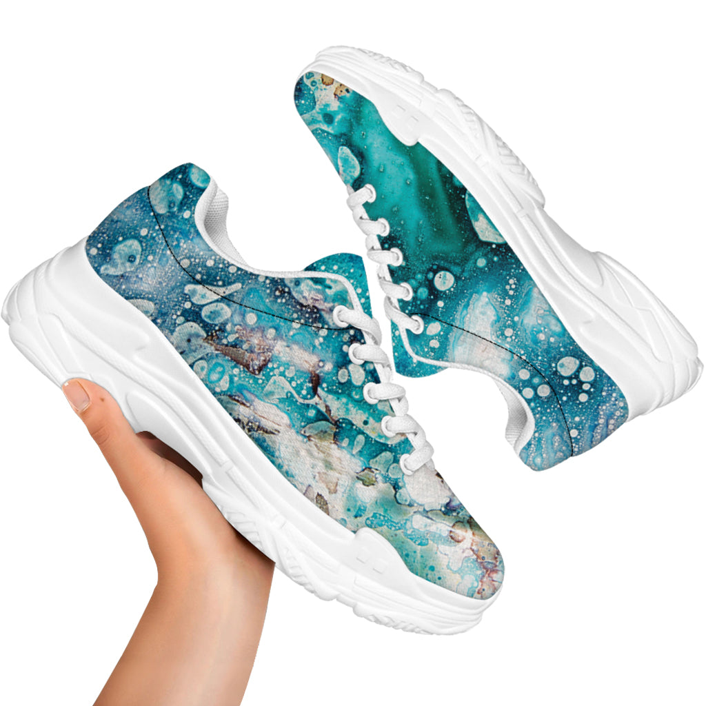 Blue Ocean Acid Melt Print White Chunky Shoes