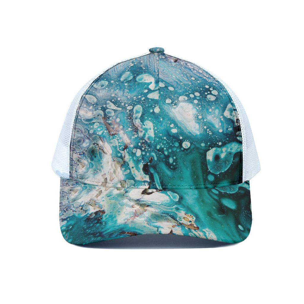 Blue Ocean Acid Melt Print White Mesh Trucker Cap