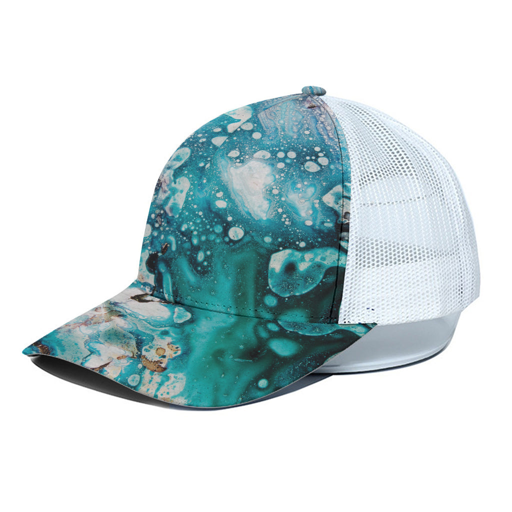 Blue Ocean Acid Melt Print White Mesh Trucker Cap