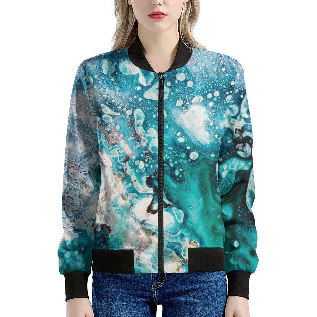 Blue Ocean Acid Melt Print Women's Bomber Jacket