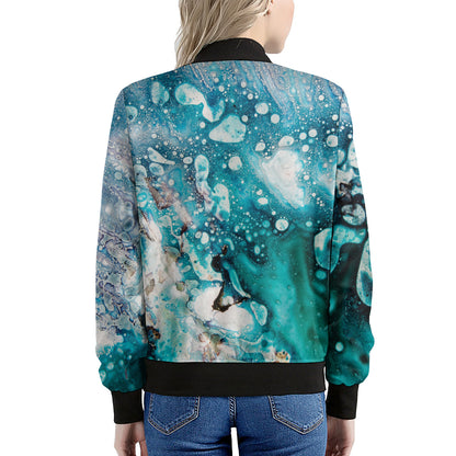 Blue Ocean Acid Melt Print Women's Bomber Jacket