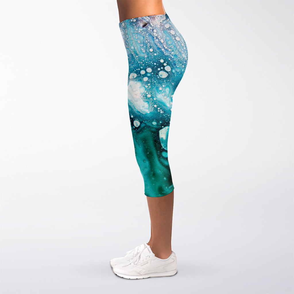 Blue Ocean Acid Melt Print Women's Capri Leggings
