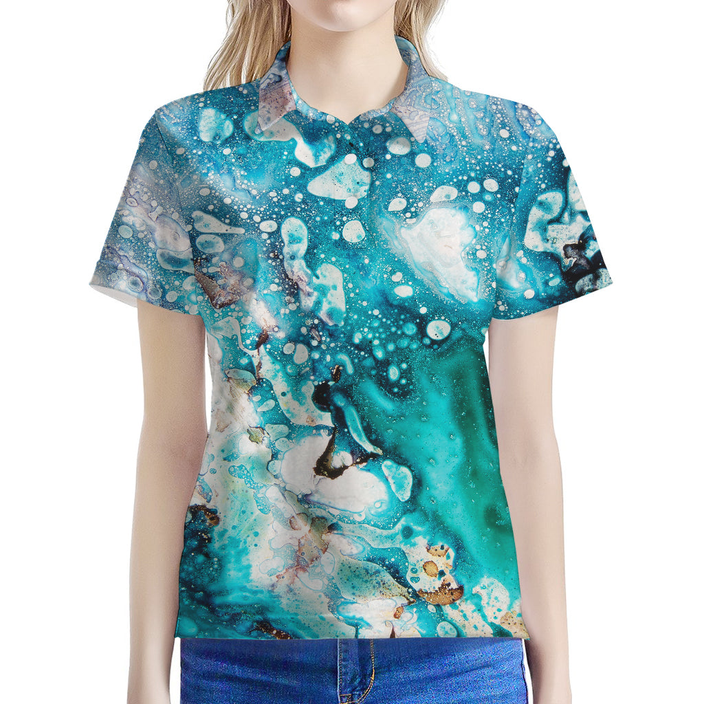 Blue Ocean Acid Melt Print Women's Polo Shirt