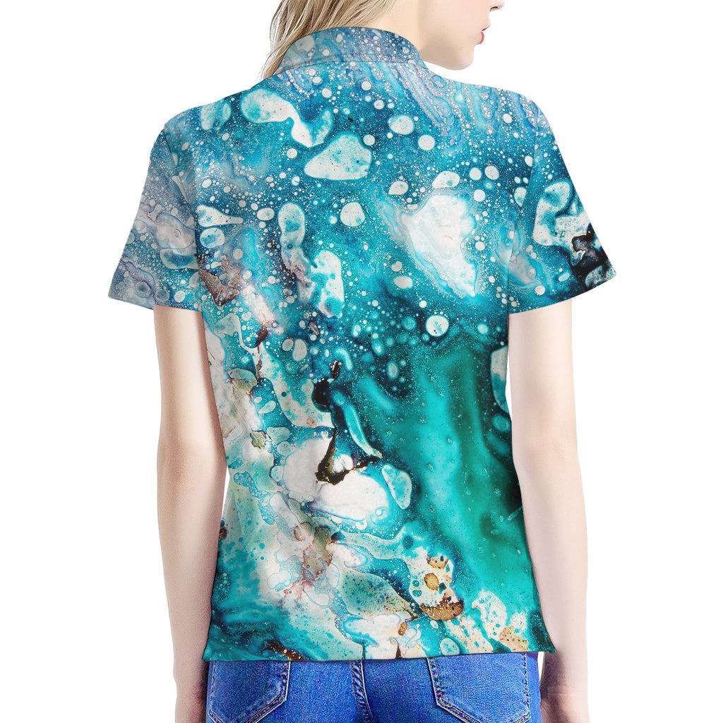 Blue Ocean Acid Melt Print Women's Polo Shirt