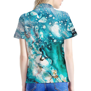 Blue Ocean Acid Melt Print Women's Polo Shirt