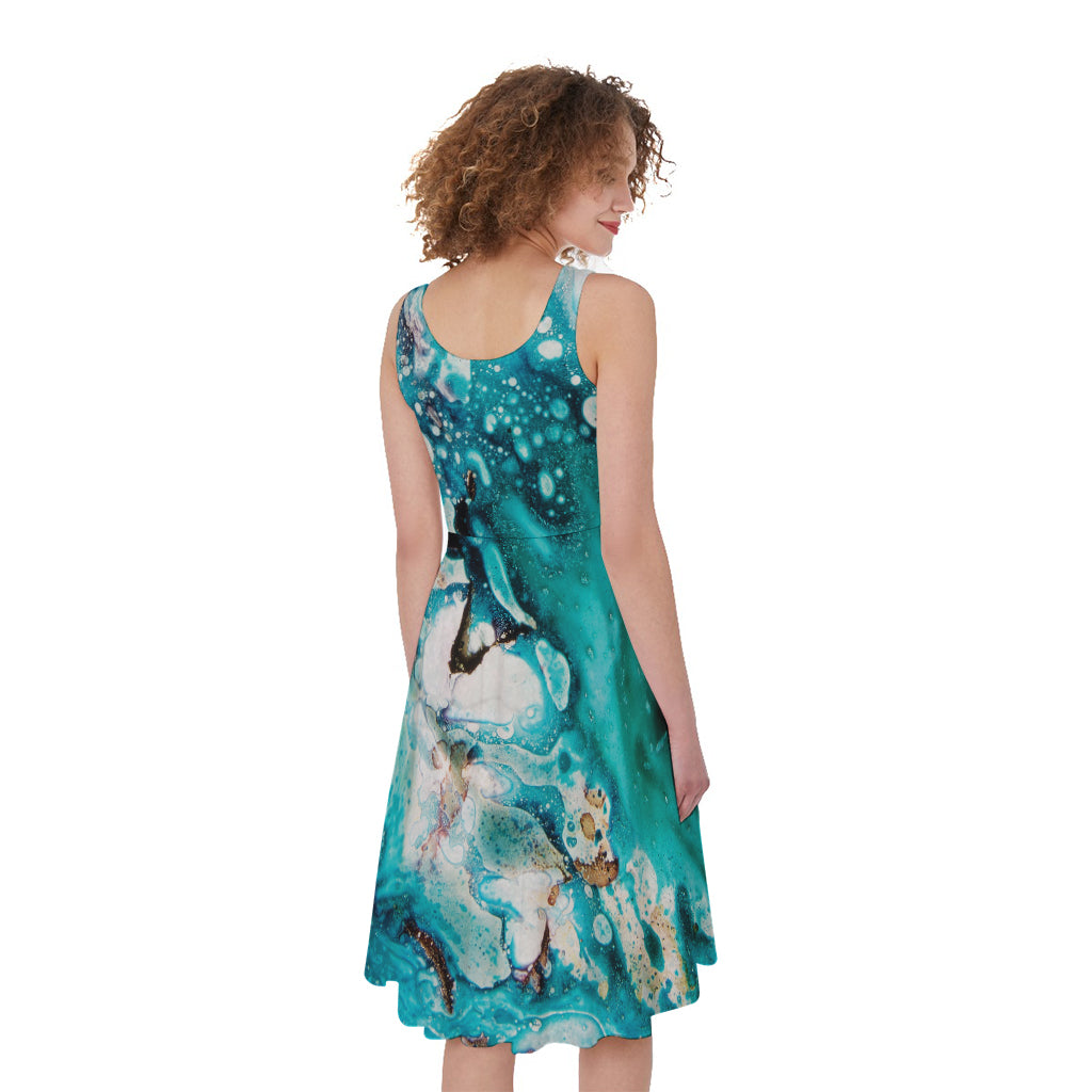 Blue Ocean Acid Melt Print Women's Sleeveless Dress