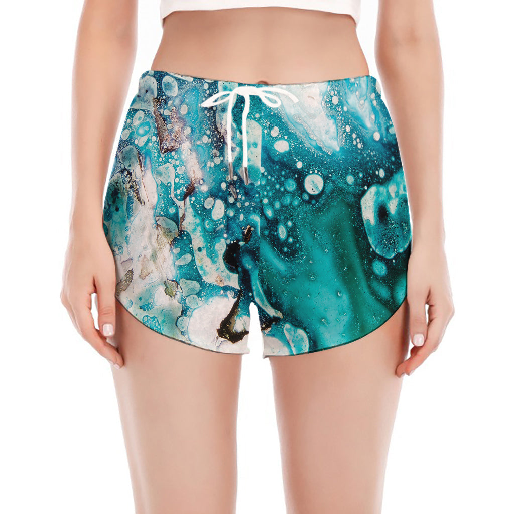 Blue Ocean Acid Melt Print Women's Split Running Shorts