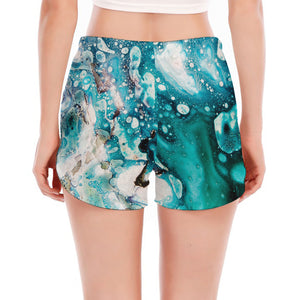 Blue Ocean Acid Melt Print Women's Split Running Shorts