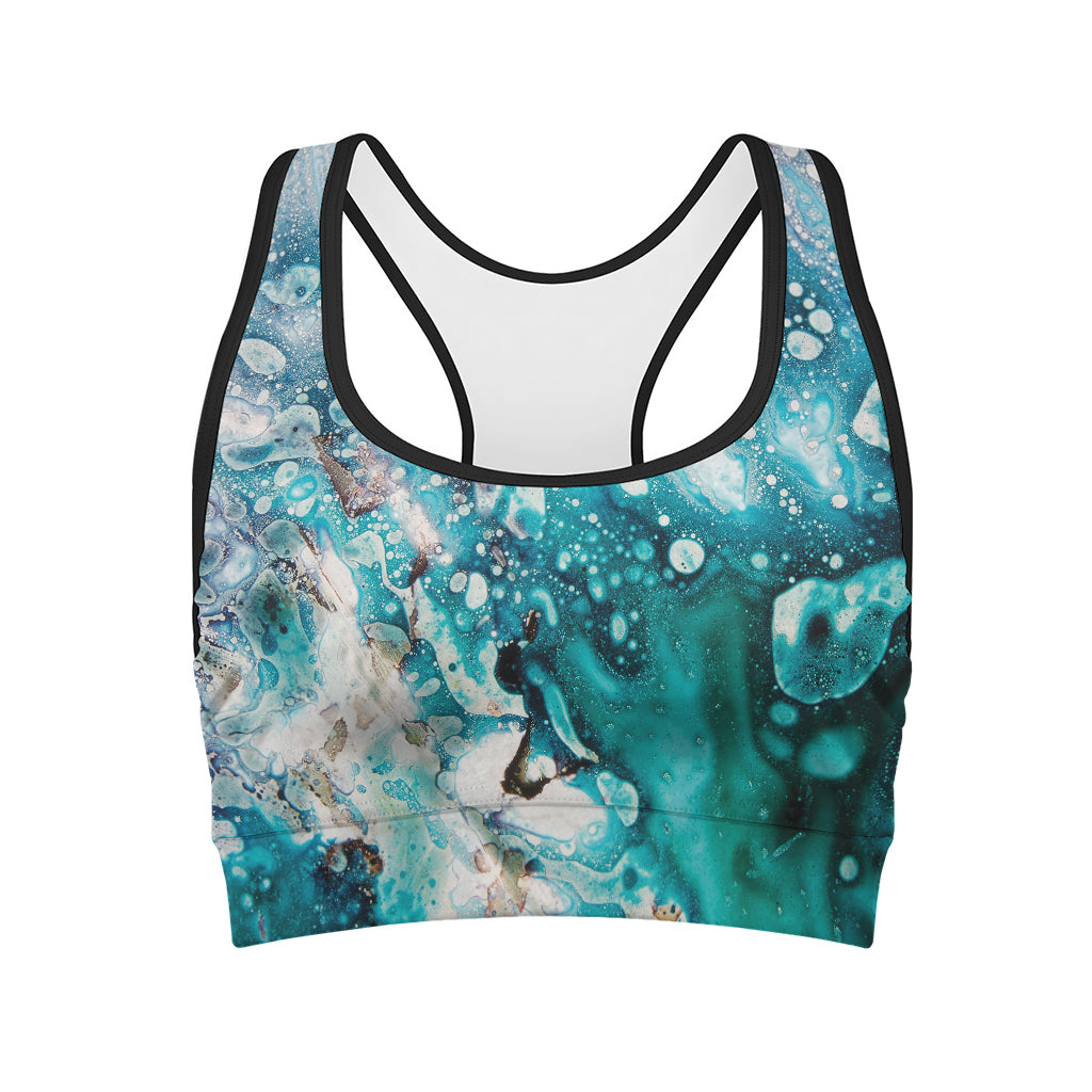 Blue Ocean Acid Melt Print Women's Sports Bra