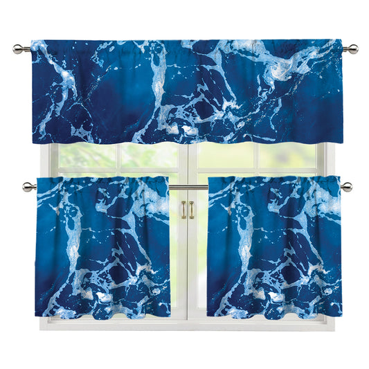 Blue Ocean Print 3 Piece Kitchen Curtains