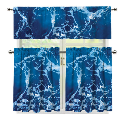 Blue Ocean Print 3 Piece Kitchen Curtains