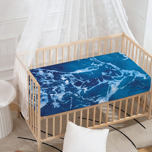 Blue Ocean Print Baby Crib Sheet