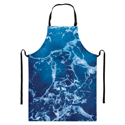 Blue Ocean Print Bib Apron With Pocket