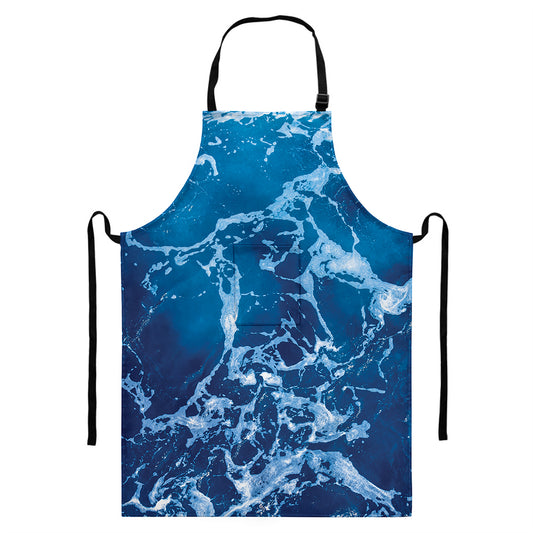 Blue Ocean Print Bib Apron With Pocket