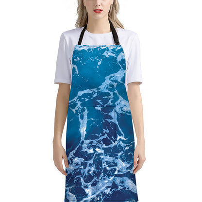 Blue Ocean Print Bib Apron With Pocket