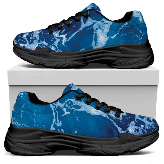 Blue Ocean Print Black Chunky Shoes