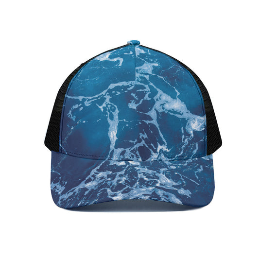 Blue Ocean Print Black Mesh Trucker Cap