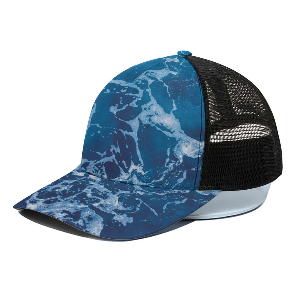 Blue Ocean Print Black Mesh Trucker Cap