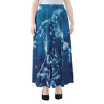 Blue Ocean Print Chiffon Maxi Skirt