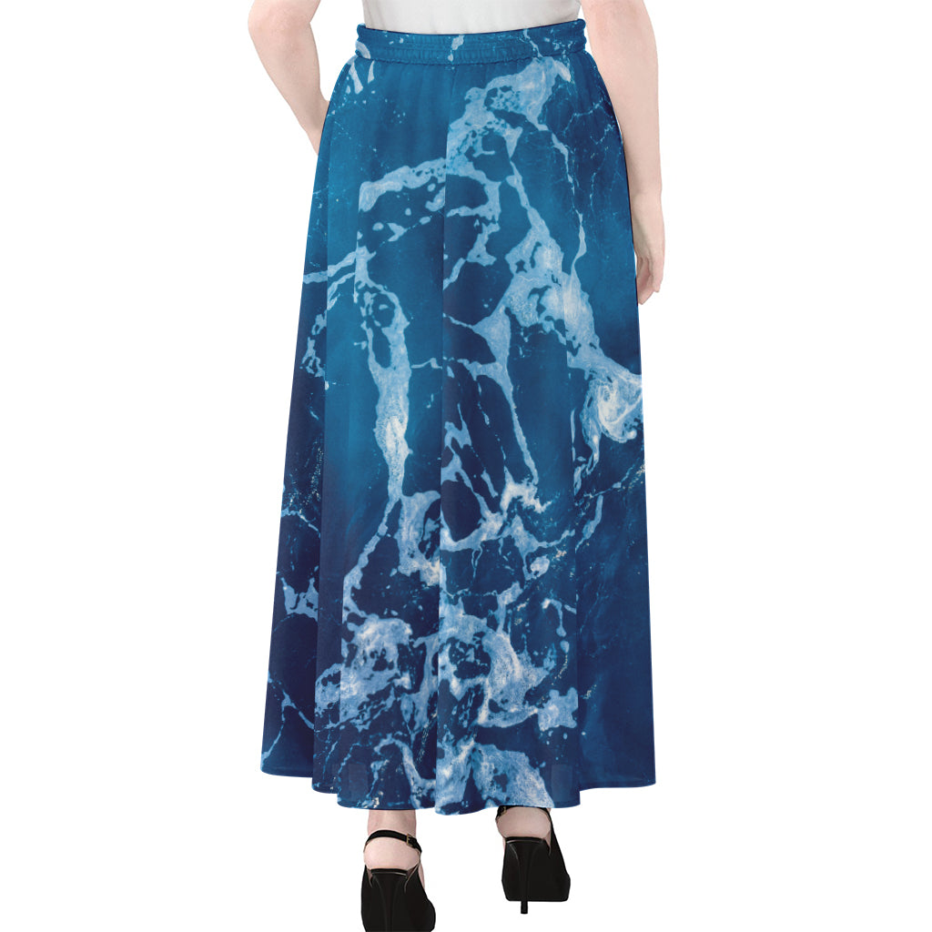 Blue Ocean Print Chiffon Maxi Skirt