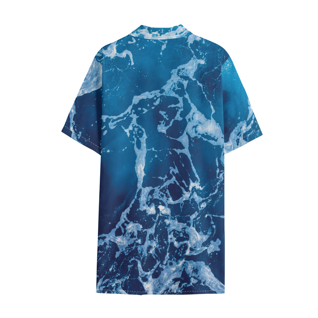 Blue Ocean Print Cotton Hawaiian Shirt