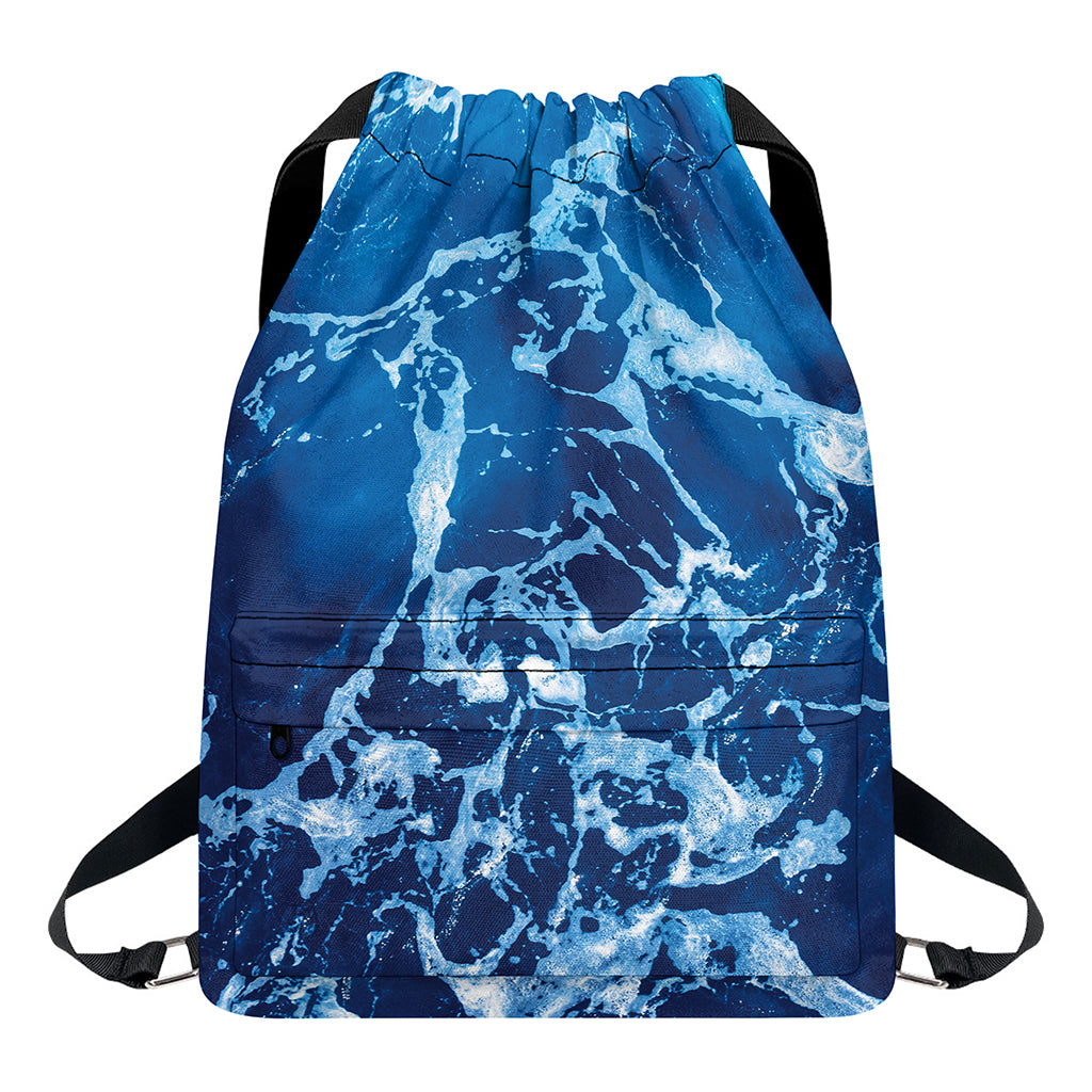 Blue Ocean Print Drawstring Backpack