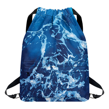 Blue Ocean Print Drawstring Backpack
