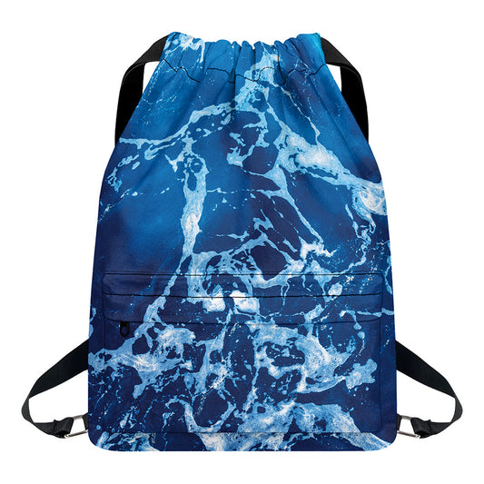 Blue Ocean Print Drawstring Backpack
